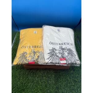 Lot of 2 Vintage Austria Österreich T-Shirts XL White & Yellow Graphic Crest-New